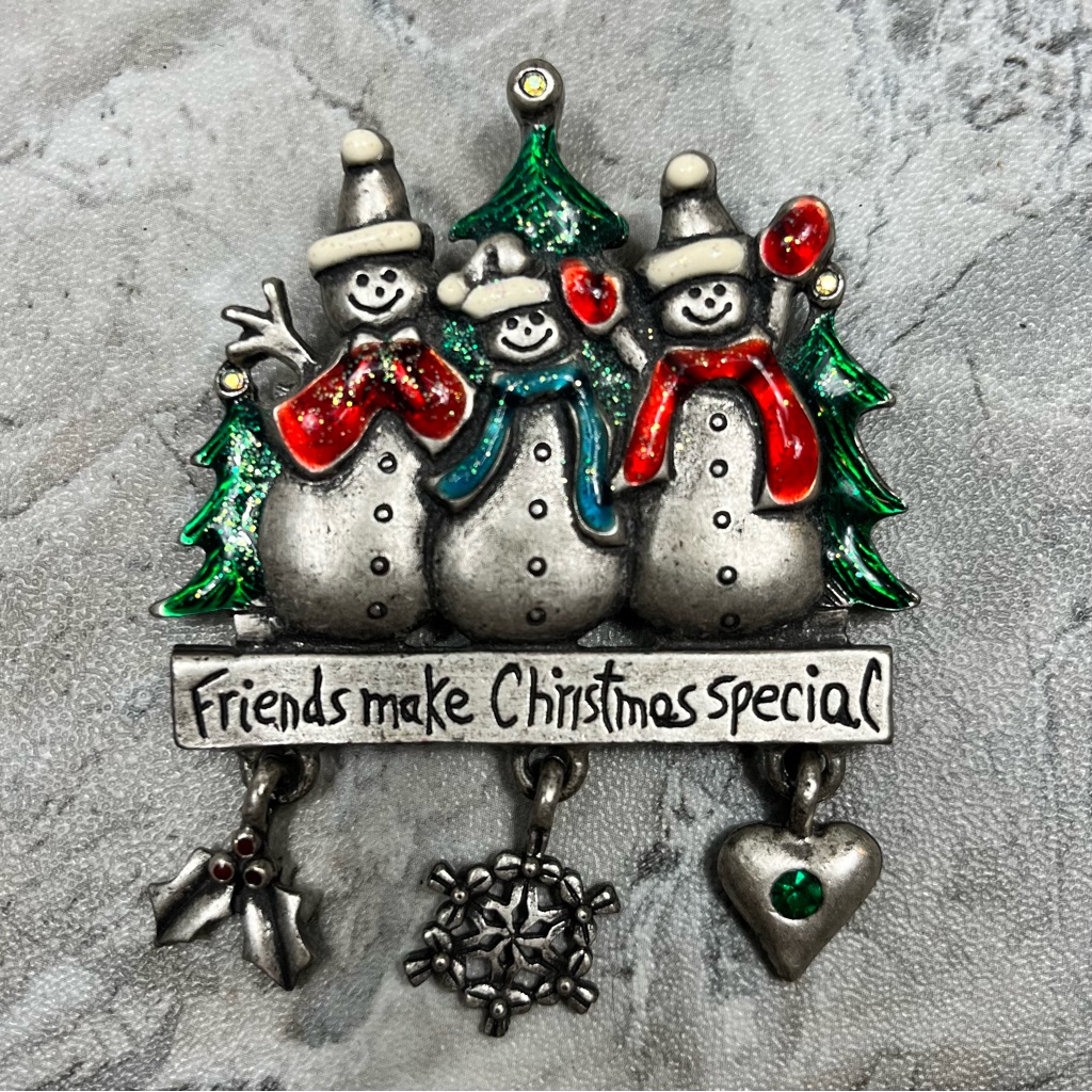 Vintage Ajmc Pewter Christmas Snowman Brooch Pin 15$